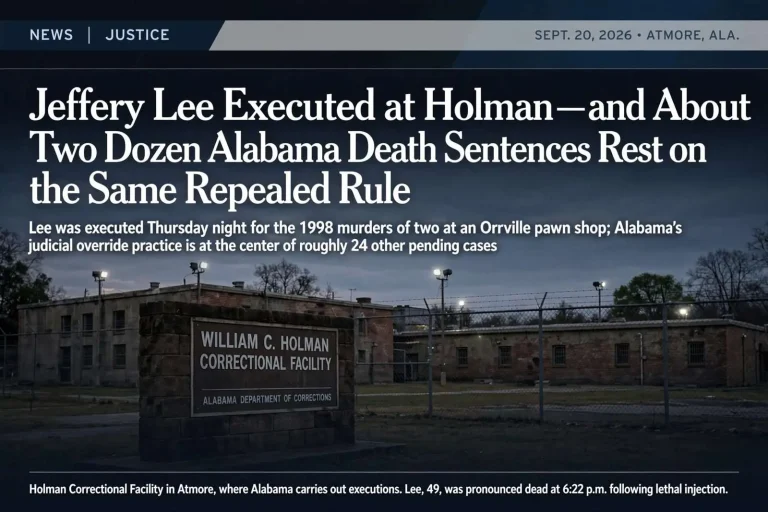 Illustration for the news story: Jeffery Lee Executed at Holman — and About Two Dozen Alabama Death Sentences Rest on the Same Repealed Rule
