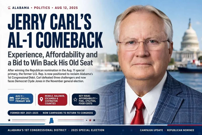 Illustration for the news story: Jerry Carl’s AL-1 Comeback: Experience, Affordability and a Bid to Win Back His Old Seat