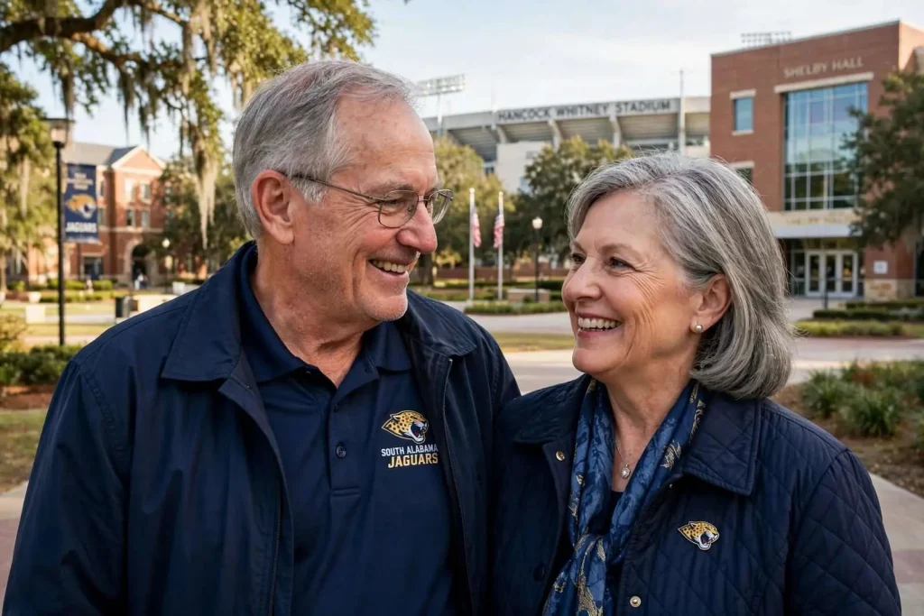 Illustration for the news story: For the Shumocks, a $1 Million Gift to South Alabama Started With a Phone Call