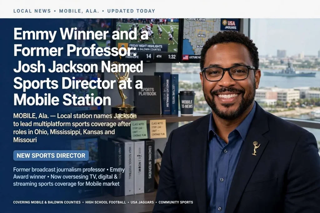Illustration for the news story: An Emmy Winner and a Former Professor: Josh Jackson Named Sports Director at a Mobile Station