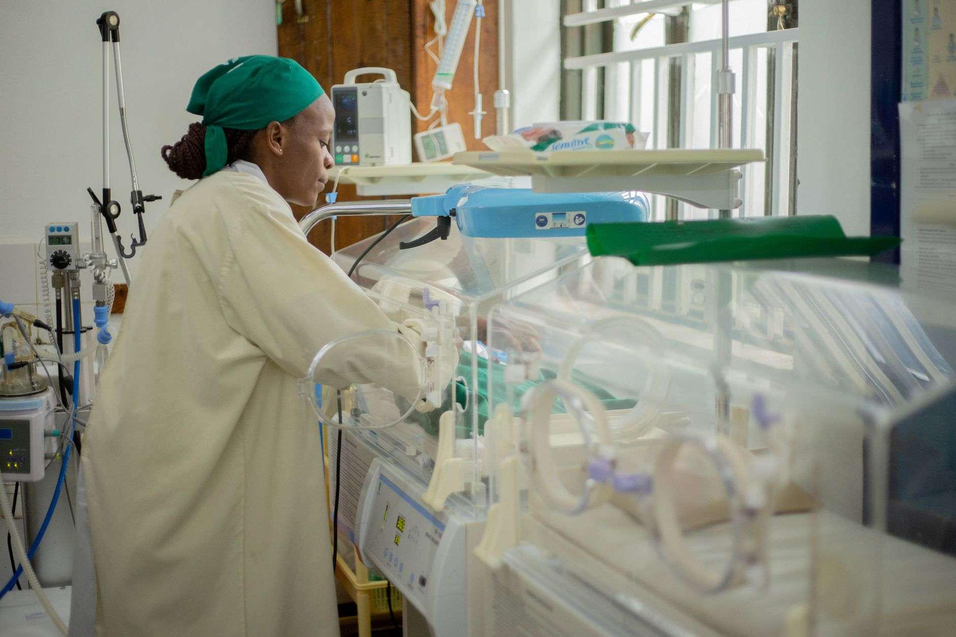 Pediatric hospital room with medical monitoring equipment