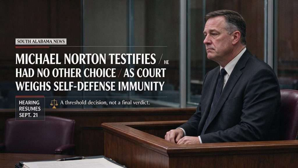 Illustration for the news story: Michael Norton testifies he had no other choice as court weighs self-defense immunity