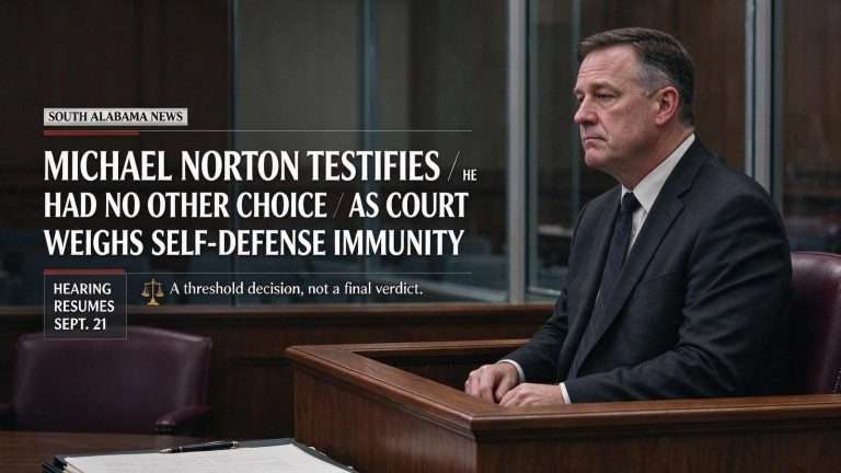 Illustration for the news story: Michael Norton testifies he had no other choice as court weighs self-defense immunity