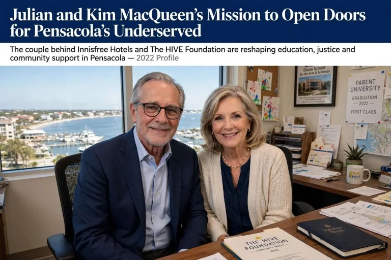 Illustration for the news story: Julian and Kim MacQueen’s Mission to Open Doors for Pensacola’s Underserved