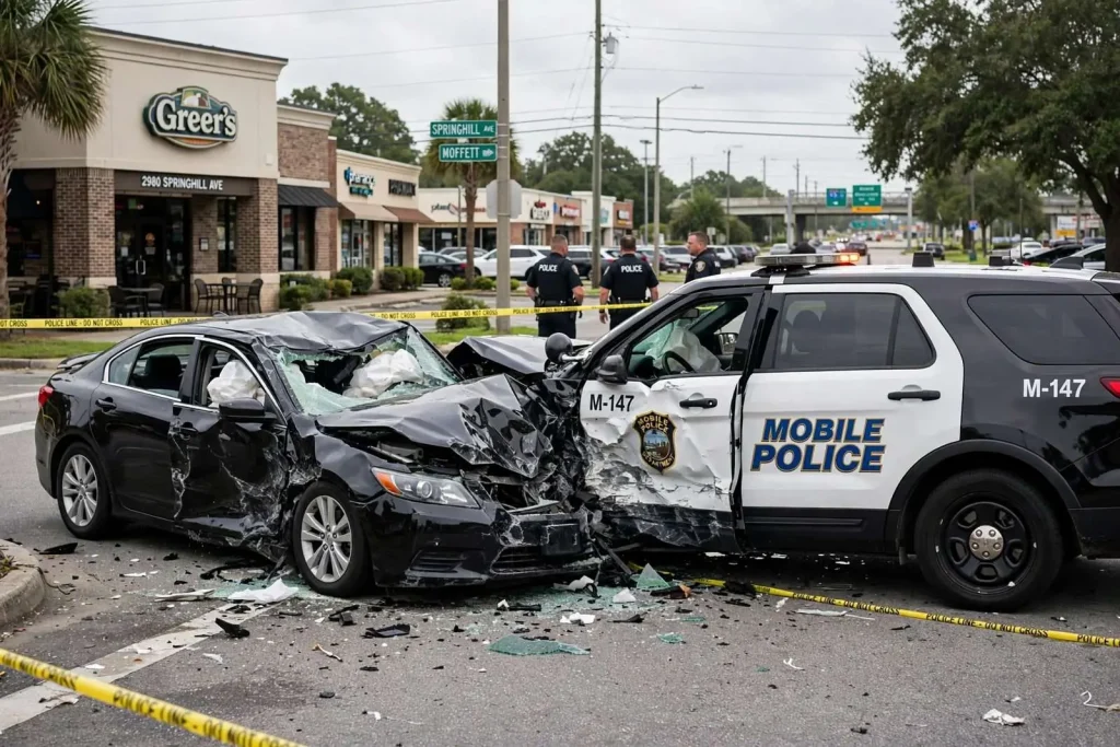 Illustration for the news story: Juvenile Charged After Stolen-Vehicle Chase in Mobile Ends in Crash With Police Cruiser