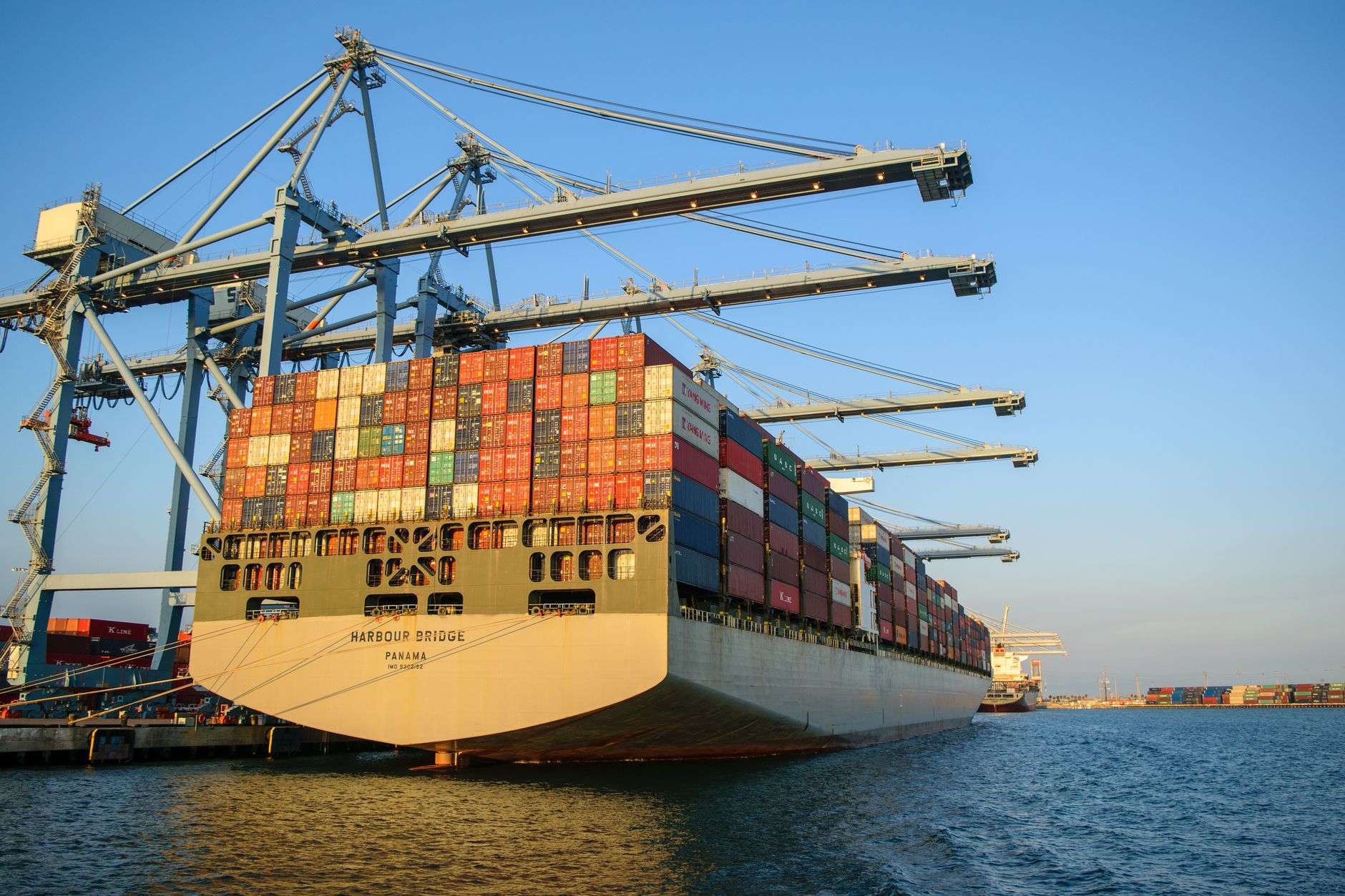 Shipping containers stacked at a cargo port