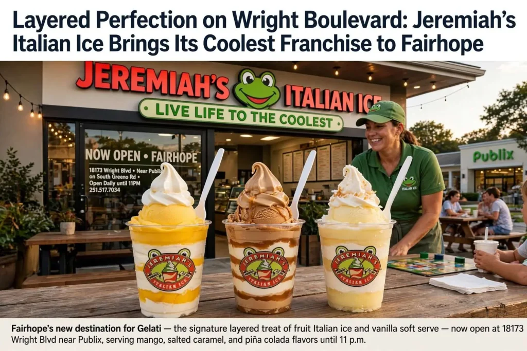 Illustration for the news story: Layered Perfection on Wright Boulevard: Jeremiah’s Italian Ice Brings Its Coolest Franchise to Fairhope
