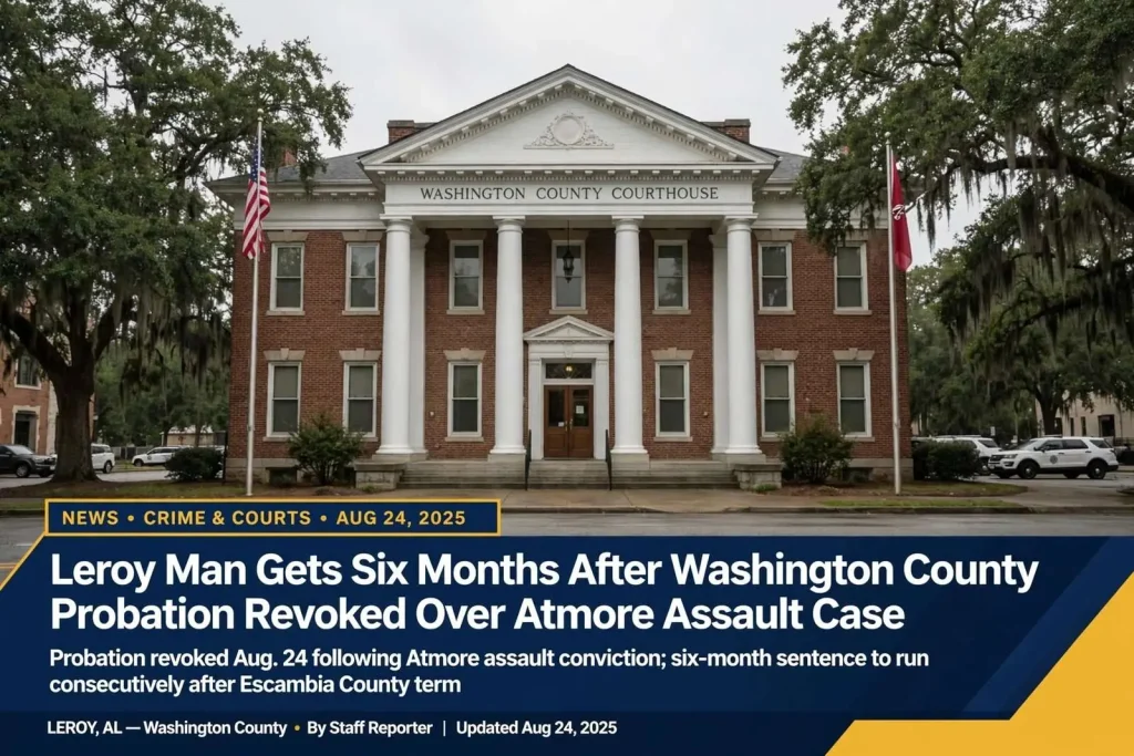 Illustration for the news story: Leroy Man Gets Six Months After Washington County Probation Revoked Over Atmore Assault Case