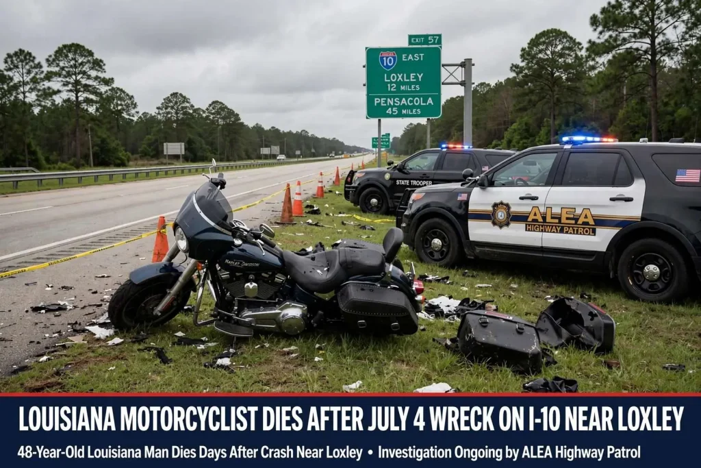 Illustration for the news story: Louisiana Motorcyclist Dies After July 4 Wreck on I-10 Near Loxley