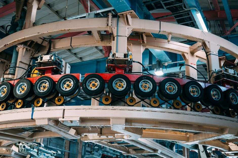 Industrial equipment on the floor of a manufacturing plant