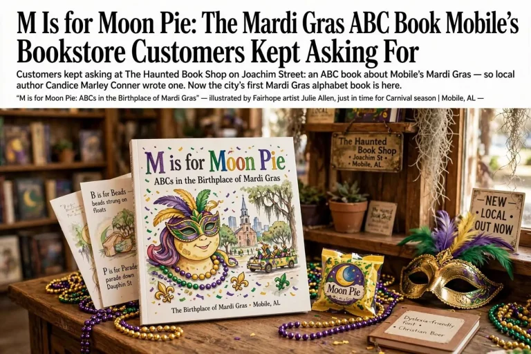 Illustration for the news story: M Is for Moon Pie: The Mardi Gras ABC Book Mobile’s Bookstore Customers Kept Asking For