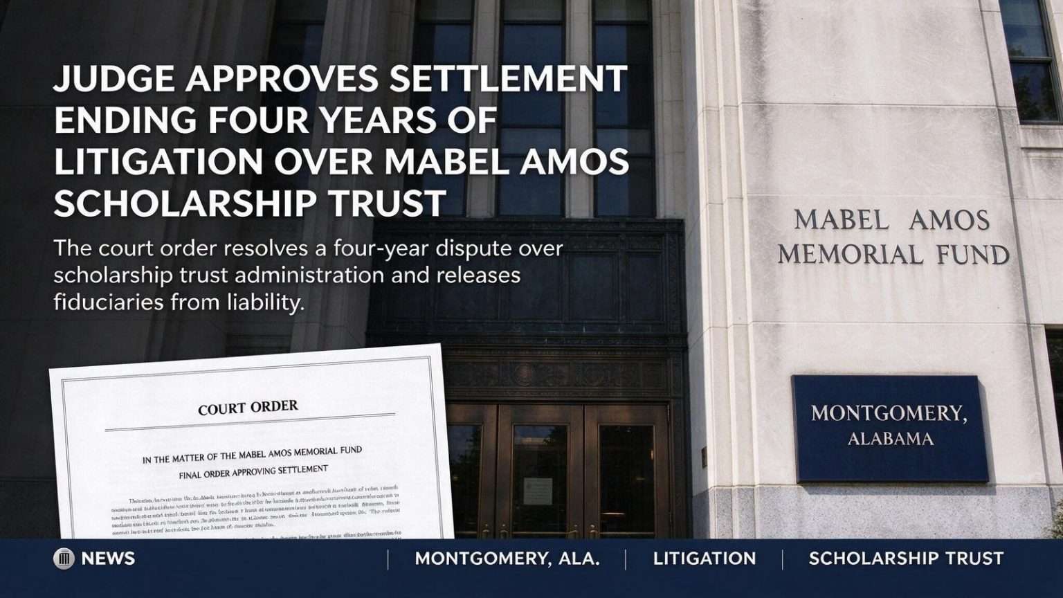 Illustration for the news story: Judge Approves Settlement Ending Four Years of Litigation Over Mabel Amos Scholarship Trust