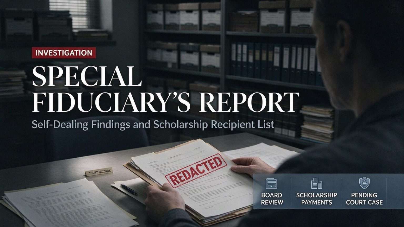 Illustration for the news story: Special Fiduciary’s Report Finds Self-Dealing in Mabel Amos Scholarship Fund, Lists Recipients