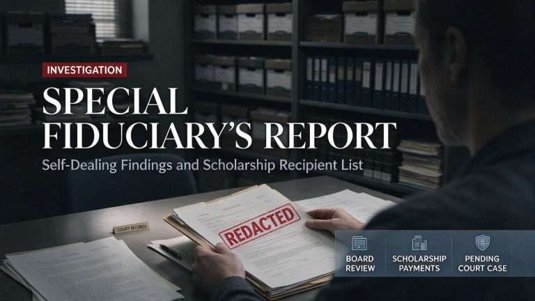 Illustration for the news story: Special Fiduciary’s Report Finds Self-Dealing in Mabel Amos Scholarship Fund, Lists Recipients