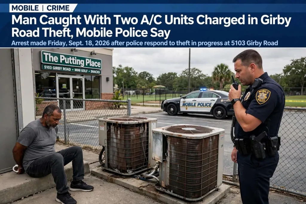 Illustration for the news story: Man Caught With Two A/C Units Charged in Girby Road Theft, Mobile Police Say