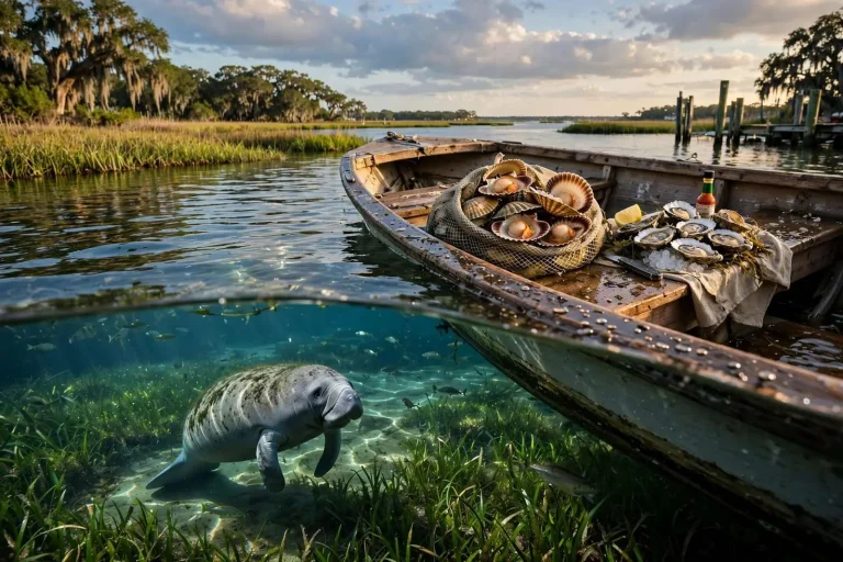 Illustration for the news story: Manatees, Scallops and Oysters: A Four-Day Run Down Florida’s Forgotten Coast