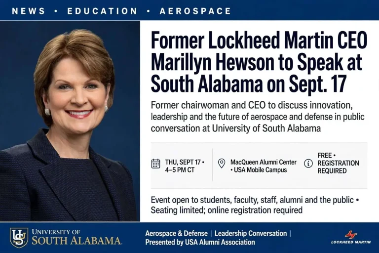 Illustration for the news story: Former Lockheed Martin CEO Marillyn Hewson to Speak at South Alabama on Sept. 17
