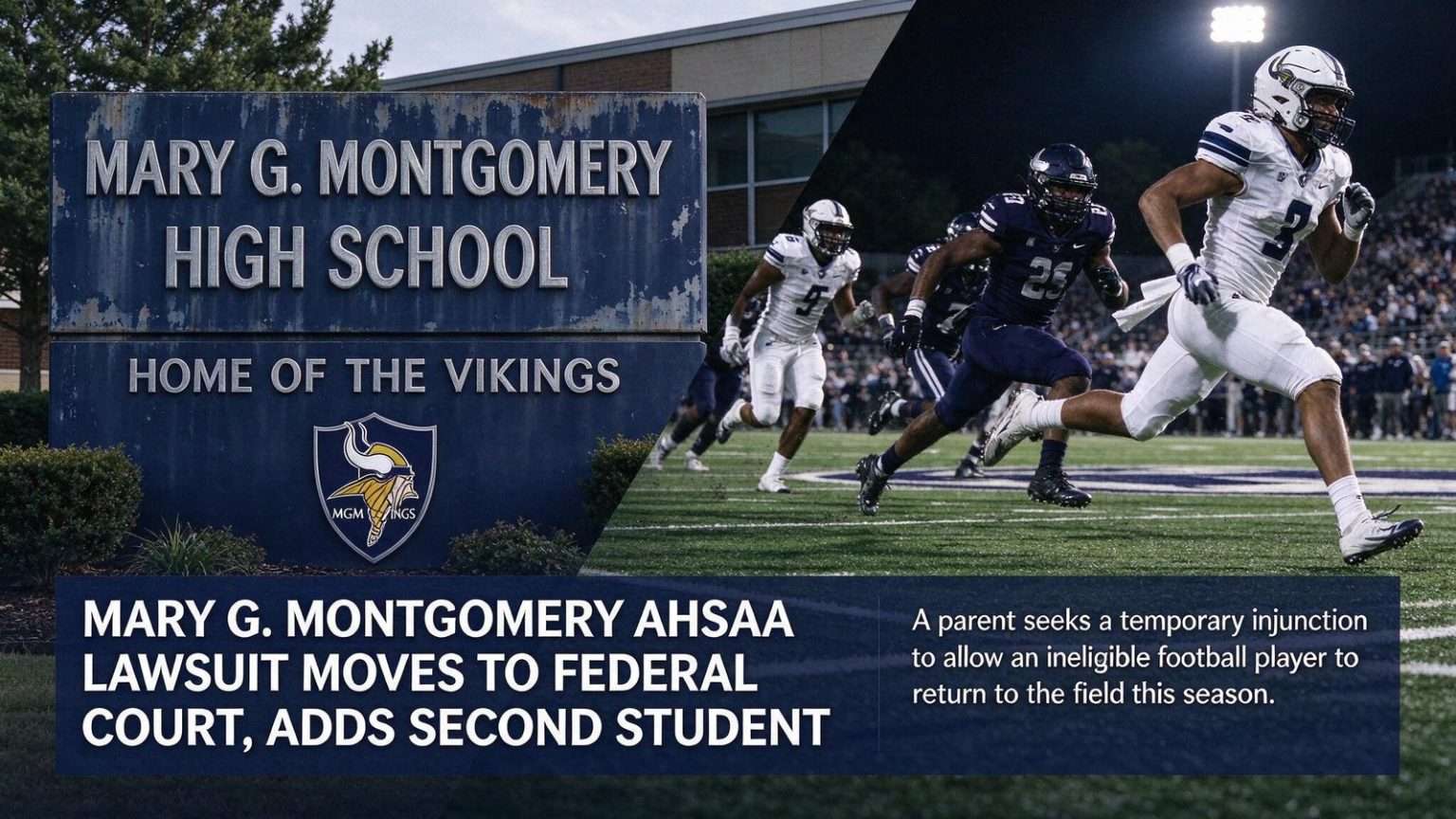 Illustration for the news story: Mary G. Montgomery AHSAA Lawsuit Moves to Federal Court, Adds Second Student