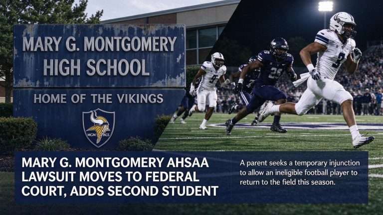 Illustration for the news story: Mary G. Montgomery AHSAA Lawsuit Moves to Federal Court, Adds Second Student