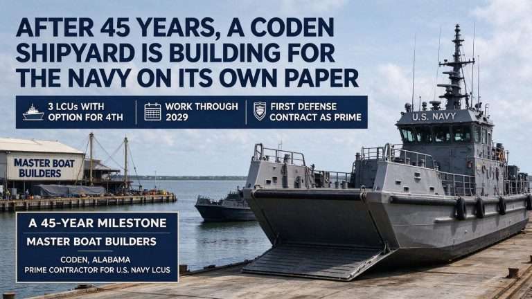 Illustration for the news story: After 45 Years, a Coden Shipyard Is Building for the Navy on Its Own Paper