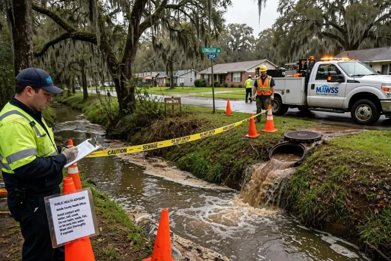 Illustration for the news story: MAWSS Sewer Overflow Sends About 2,010 Gallons Into Spring Creek Off Longleaf Drive