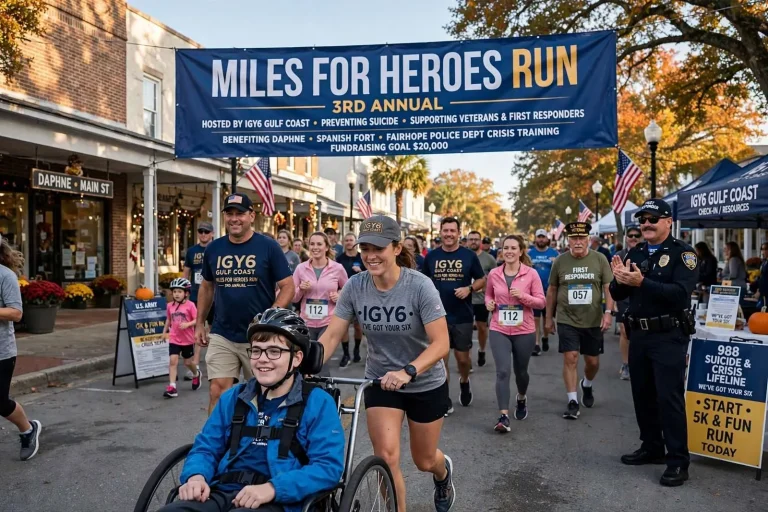 Illustration for the news story: Miles for Heroes Run in Daphne Raises Money to Train Eastern Shore Officers for Suicide Crisis Calls