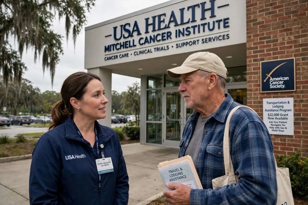 Illustration for the news story: Mitchell Cancer Institute Gets $22,000 to Cover the Gas and Hotel Rooms That Keep Patients From Treatment