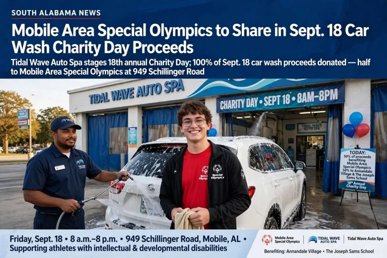 Illustration for the news story: Mobile Area Special Olympics to Share in Sept. 18 Car Wash Charity Day Proceeds