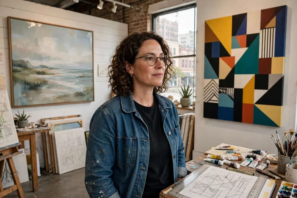 Illustration for the news story: Mobile Artist Ashley Terrell Trades Soft Edges for Geometry in a Bold New Chapter