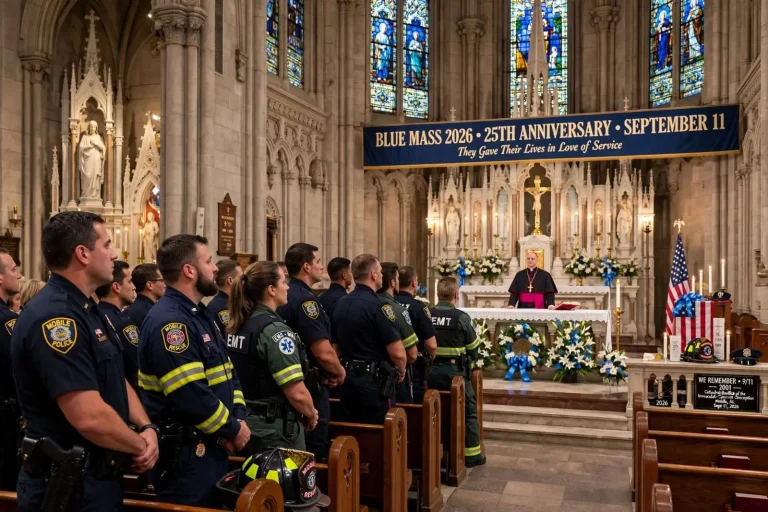 Illustration for the news story: Mobile’s Blue Mass Honors First Responders on 9/11’s 25th Anniversary