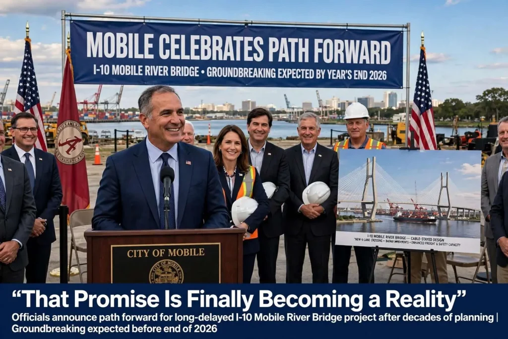 Illustration for the news story: Mobile Celebrates Path Forward for I-10 Mobile River Bridge, Groundbreaking Expected by Year’s End