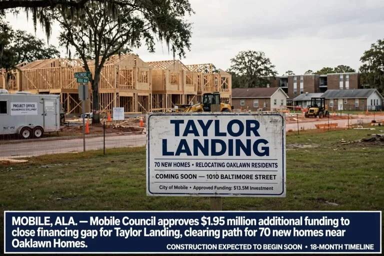 Illustration for the news story: Mobile Council Approves $1.95 Million More for Taylor Landing, Clearing a Financing Gap Near Oaklawn Homes