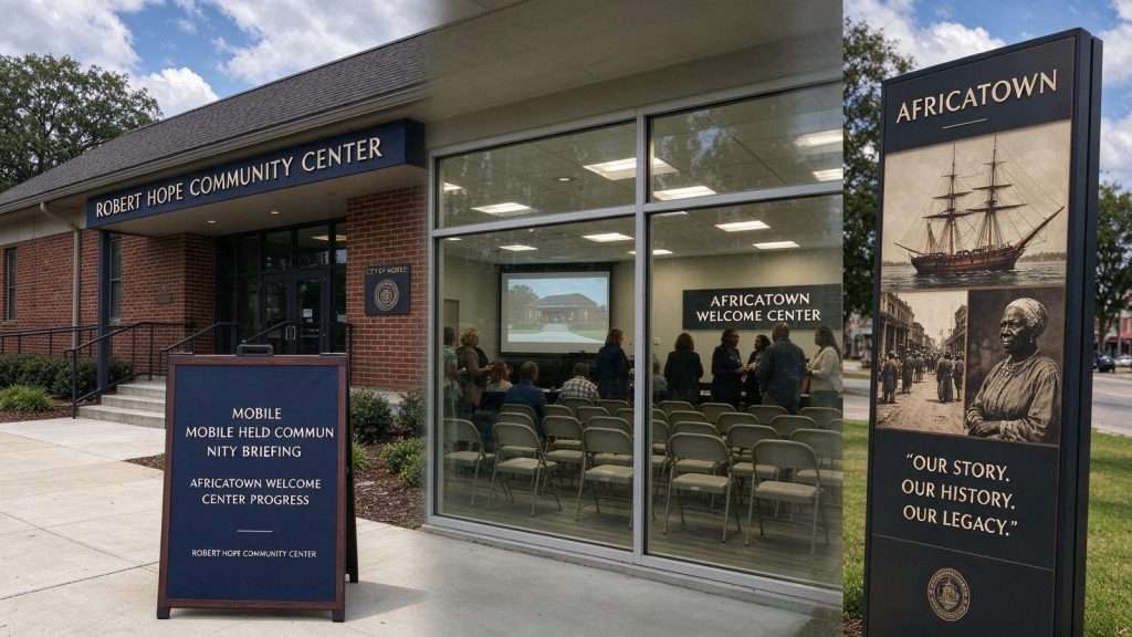 Illustration for the news story: Mobile Held Community Briefing on Africatown Welcome Center Progress at Robert Hope Center