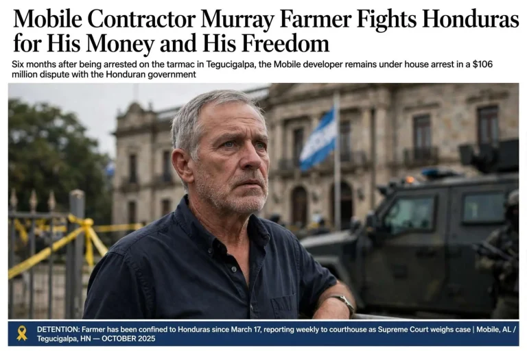 Illustration for the news story: Mobile Contractor Murray Farmer Fights Honduras for His Money and His Freedom