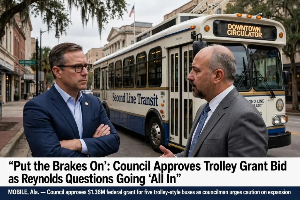 Illustration for the news story: ‘Put the Brakes On’: Council Approves Trolley Grant Bid as Reynolds Questions Going ‘All In’