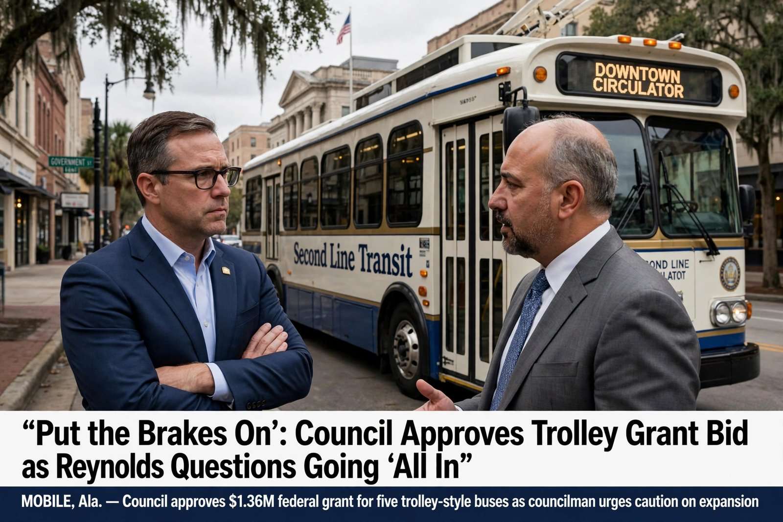 Illustration for the news story: ‘Put the Brakes On’: Council Approves Trolley Grant Bid as Reynolds Questions Going ‘All In’