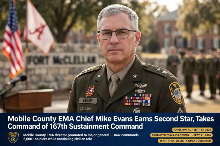 Illustration for the news story: Mobile County EMA Chief Mike Evans Earns Second Star, Takes Command of Alabama Guard’s 167th Sustainment Command