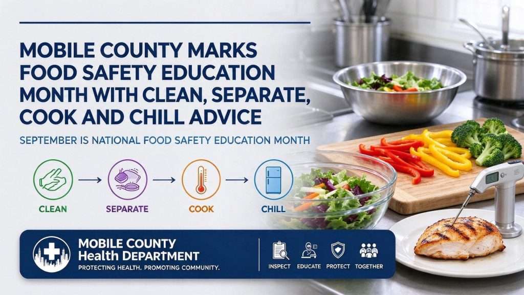 Illustration for the news story: Mobile County Marks Food Safety Education Month With Clean, Separate, Cook And Chill Advice
