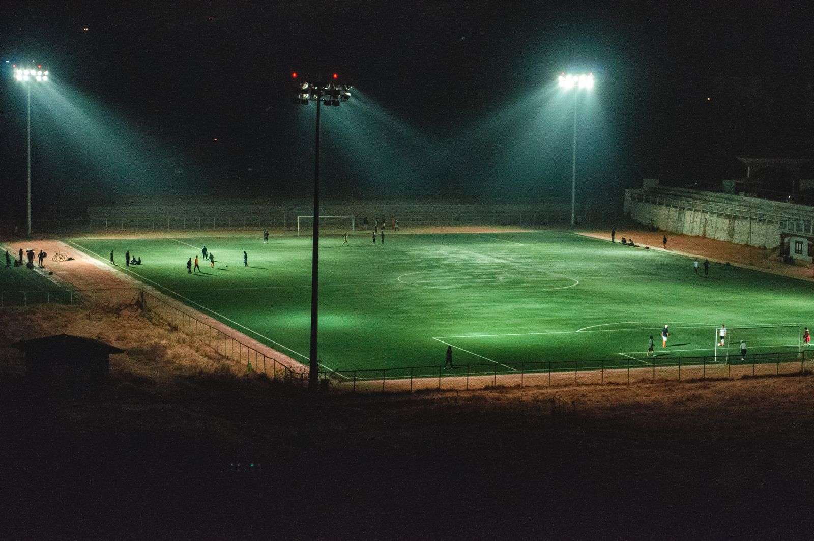 Lighted soccer fields at a sports complex