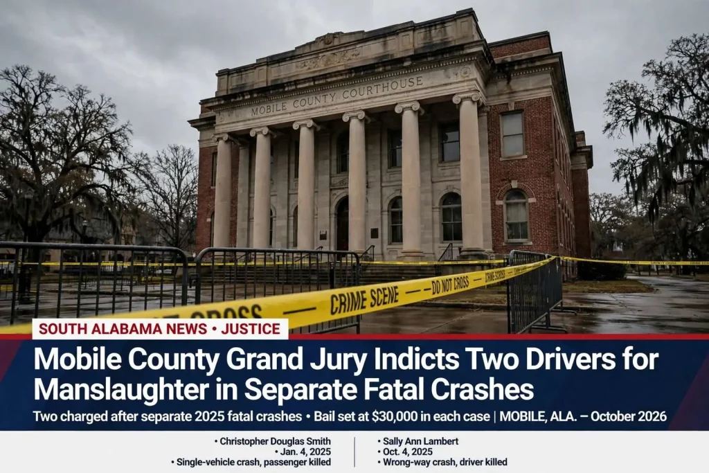 Illustration for the news story: Mobile County Grand Jury Indicts Two Drivers for Manslaughter in Separate Fatal Crashes