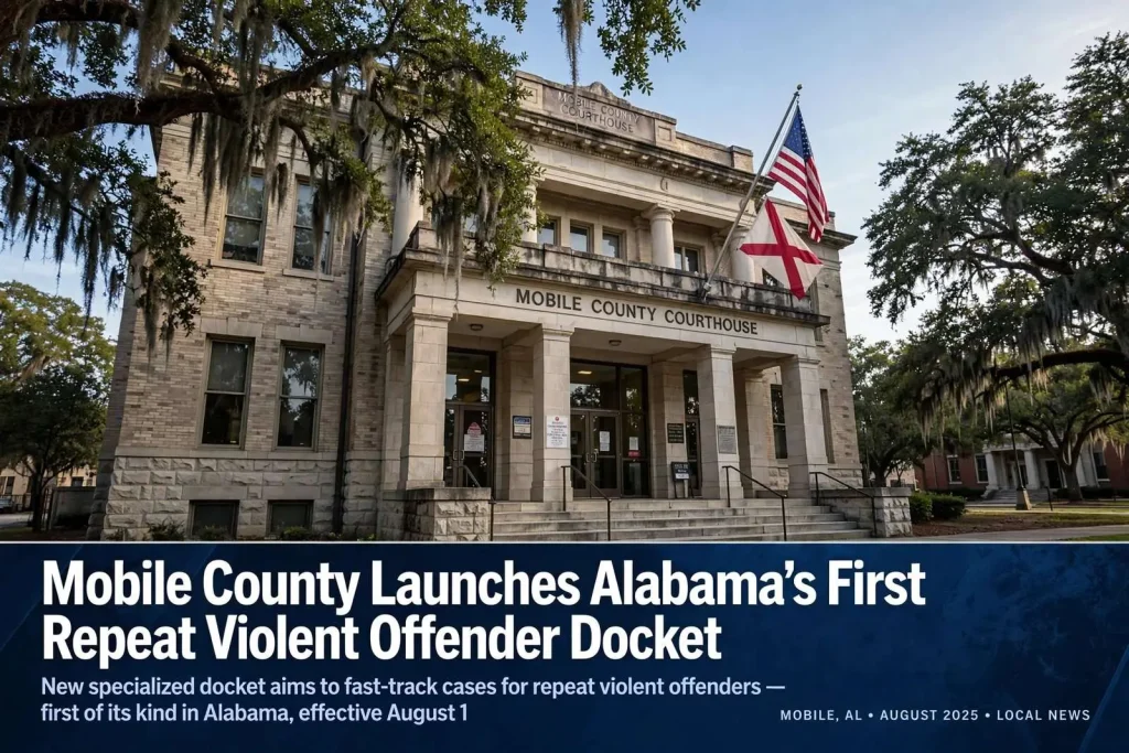 Illustration for the news story: Mobile County Launches Alabama’s First Repeat Violent Offender Docket
