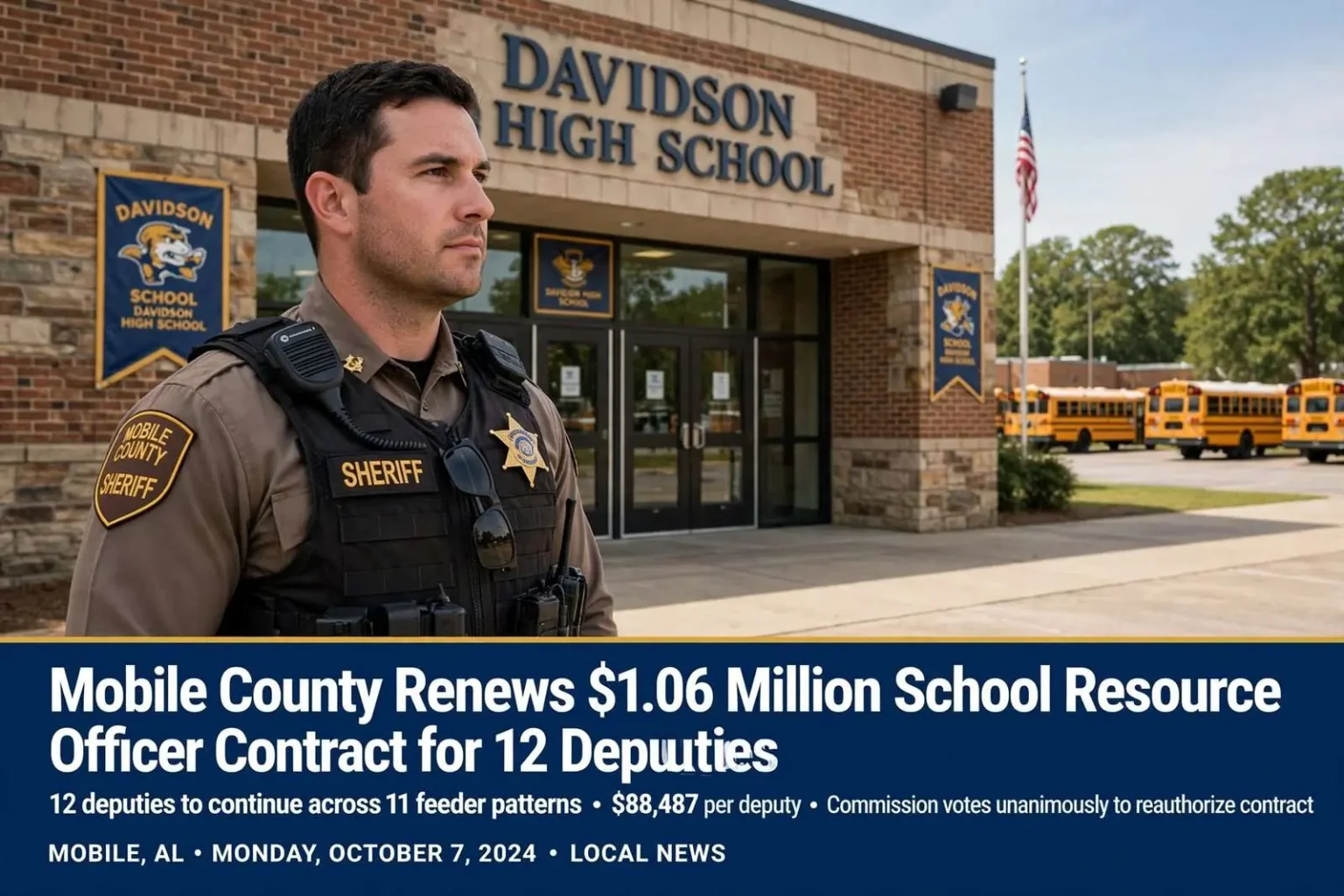 Illustration for the news story: Mobile County Renews $1.06 Million School Resource Officer Contract for 12 Deputies