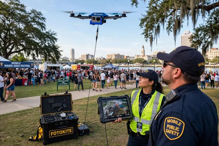 Illustration for the news story: Mobile Deploys Tethered Drones to Watch Over Parks and Big Crowds