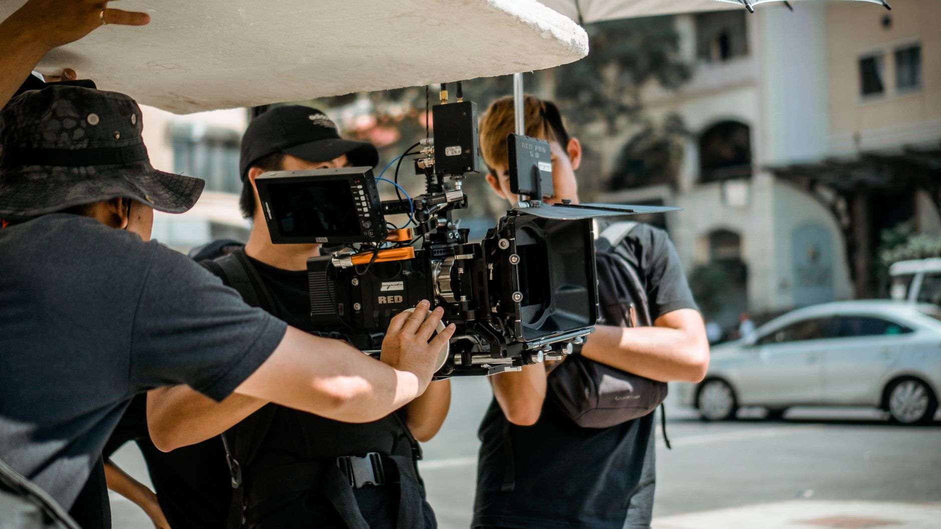 Professional film camera on a production set