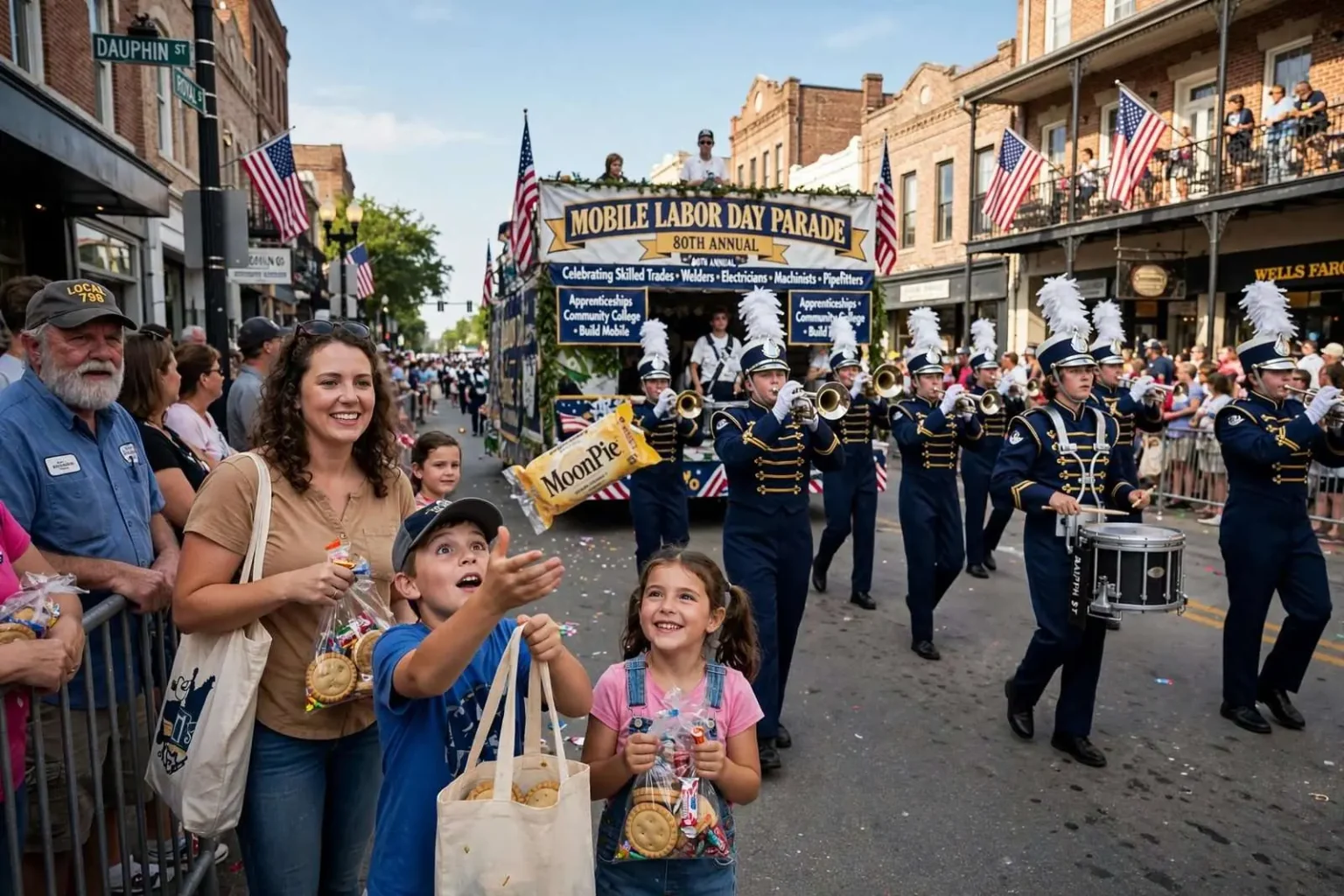 Illustration for the news story: Moon Pies, Marching Bands and a Word for the Trades at Mobile’s Labor Day Parade