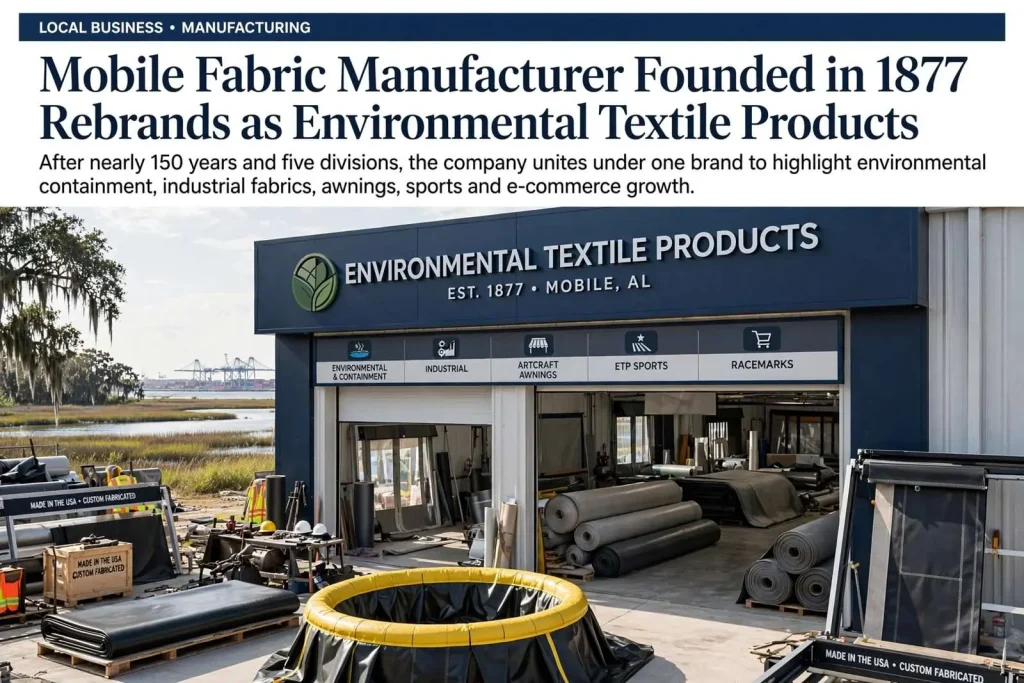 Illustration for the news story: Mobile Fabric Manufacturer Founded in 1877 Rebrands as Environmental Textile Products