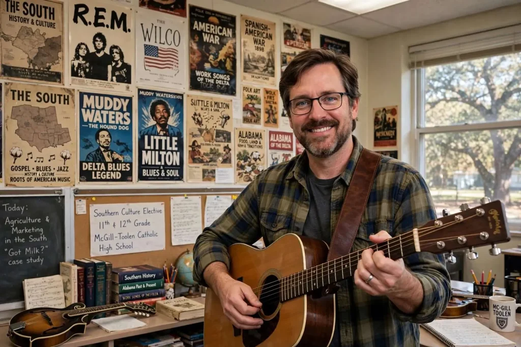 Illustration for the news story: Mobile Musician Phil Proctor Brings the Blues and Southern History to McGill-Toolen
