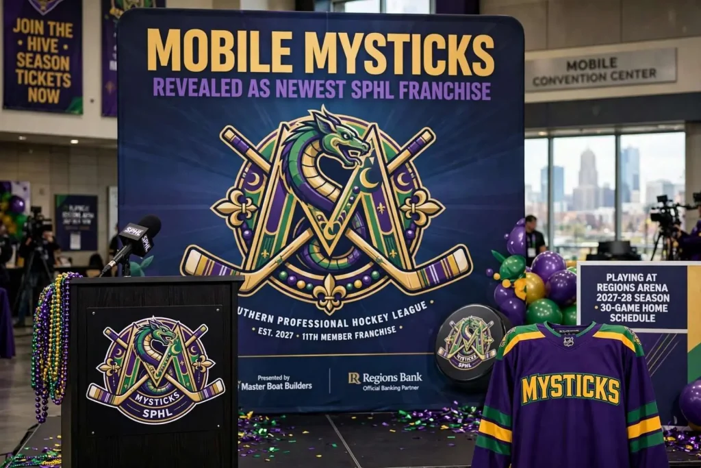 Illustration for the news story: Mobile Mysticks Revealed as Newest SPHL Franchise, Will Anchor New Regions Arena
