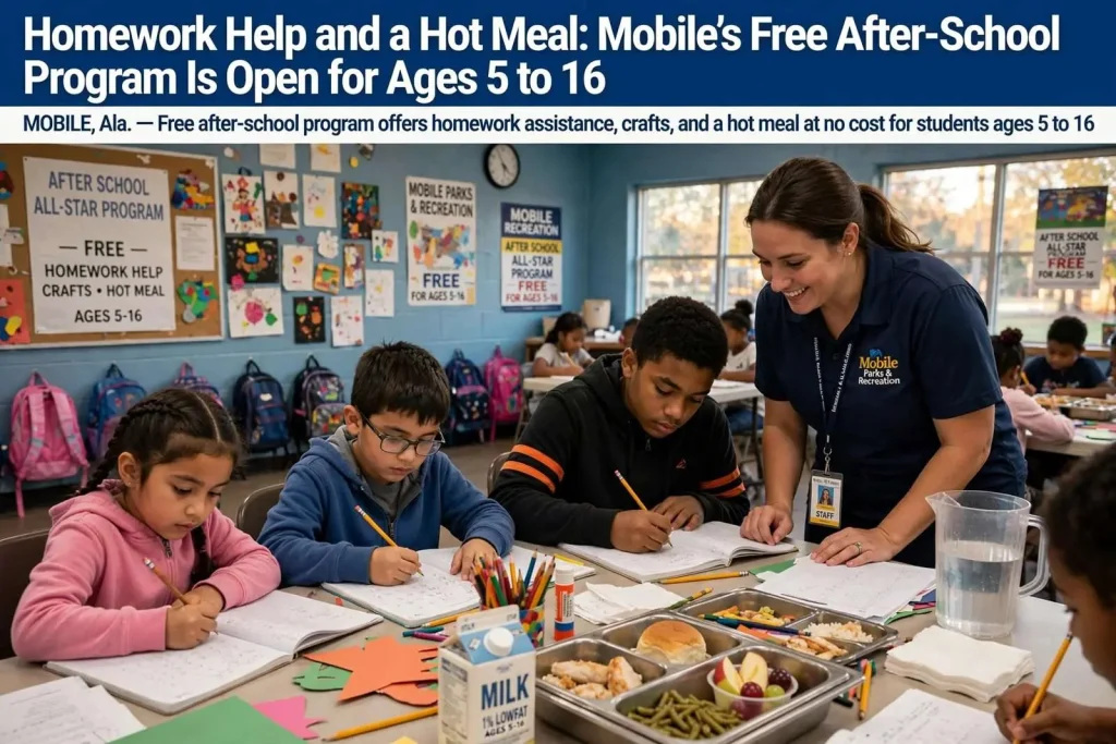 Illustration for the news story: Homework Help and a Hot Meal: Mobile’s Free After-School Program Is Open for Ages 5 to 16