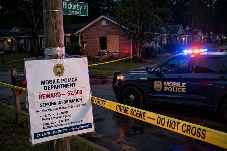Illustration for the news story: $2,500 on the Table: Mobile Police Put a Reward on Two Rickarby Street Shootings Seven Weeks Apart